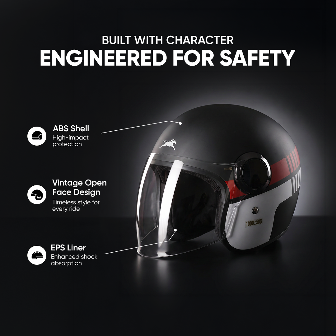 TVS Silk Route Helmet for Men & Women | Vintage Open Face Helmet with Clear Visor | ISI & DOT Certified | ABS Shell | EPS Liner | Retro Stylish Helmet for City & Highway Riding